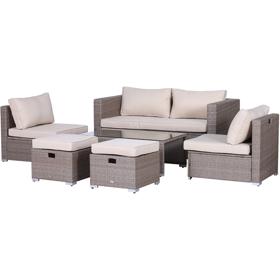Outsunny Rattan Gartensitzgruppe als 6-teiliges Set creme