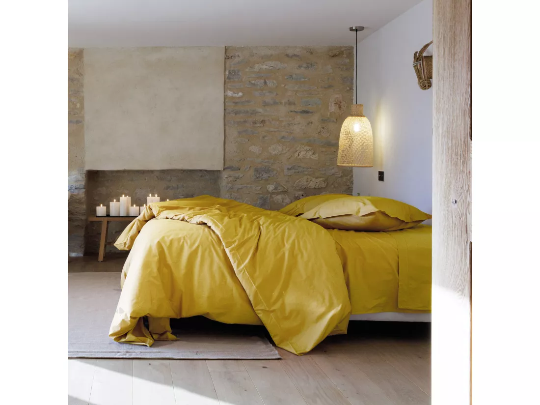 Taie de traversin 43x190 cm percale de coton MANOIR jaune Moutarde