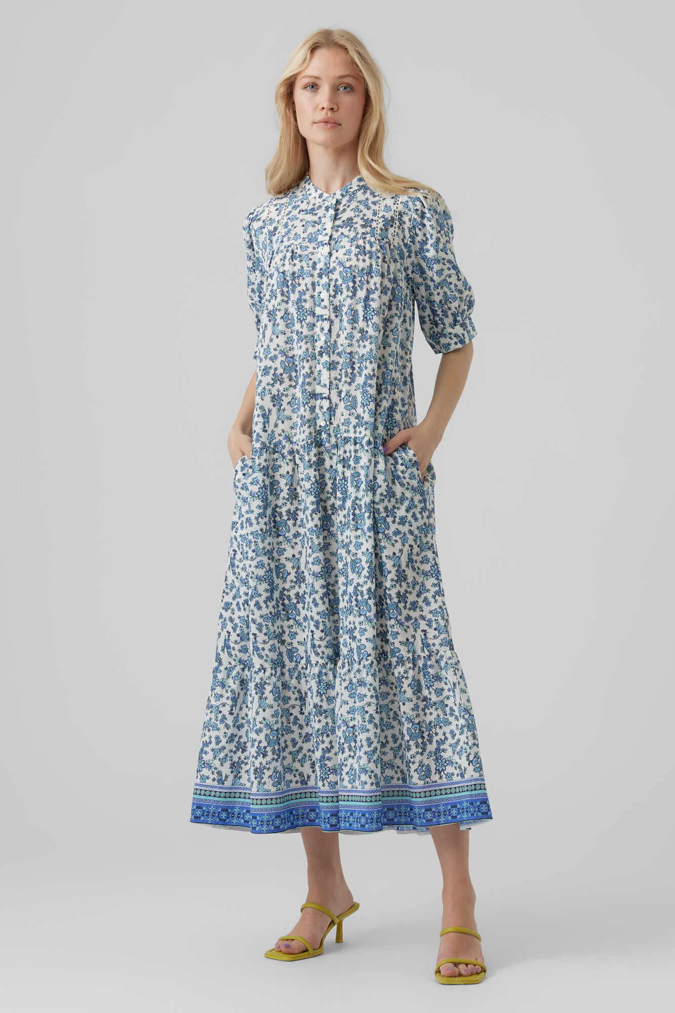 Vestido midi camisero - Azul