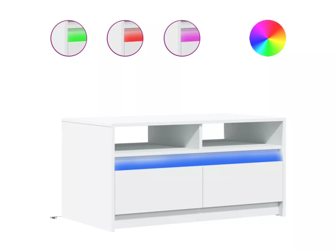 Table basse avec lumières LED blanc bois d'ingénierie