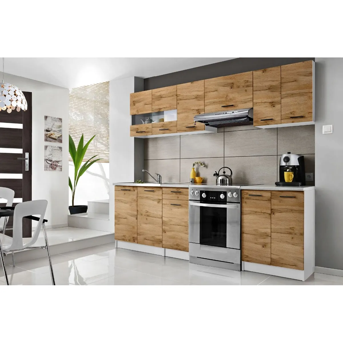 DUSINE Cuisine Bigo 7 éléments - Finition Bas Bois/Haut Bois