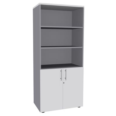 Bibliothèque IDRA/DUAL avec 2 portes basses - L80 x H180 x P47 - Corps alu - Portes et dessus Blanc perle