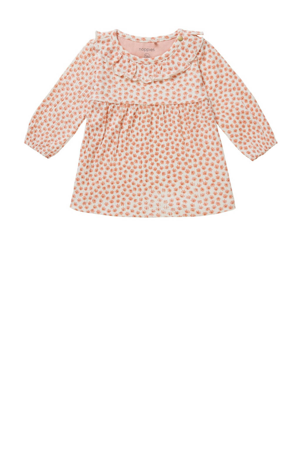 Noppies baby jurk met all over print en ruches roze/wit