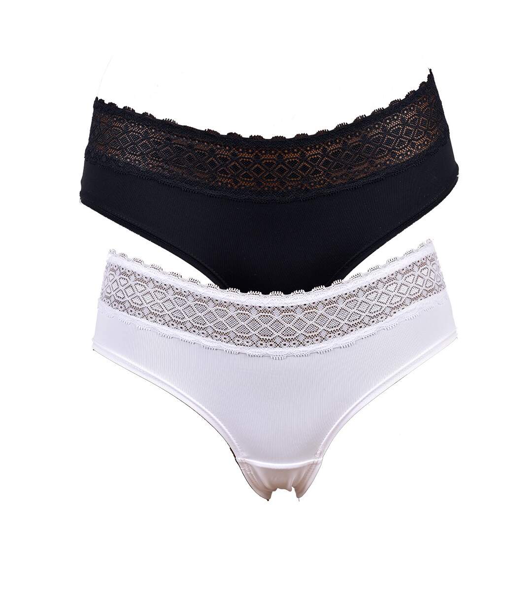 Culottes Femme INFINITIF Confort Qualité supérieure -Boxer, Shorty, String Culottes ceinture dentelle Pack de 2 Noir Blanc en Microfibre