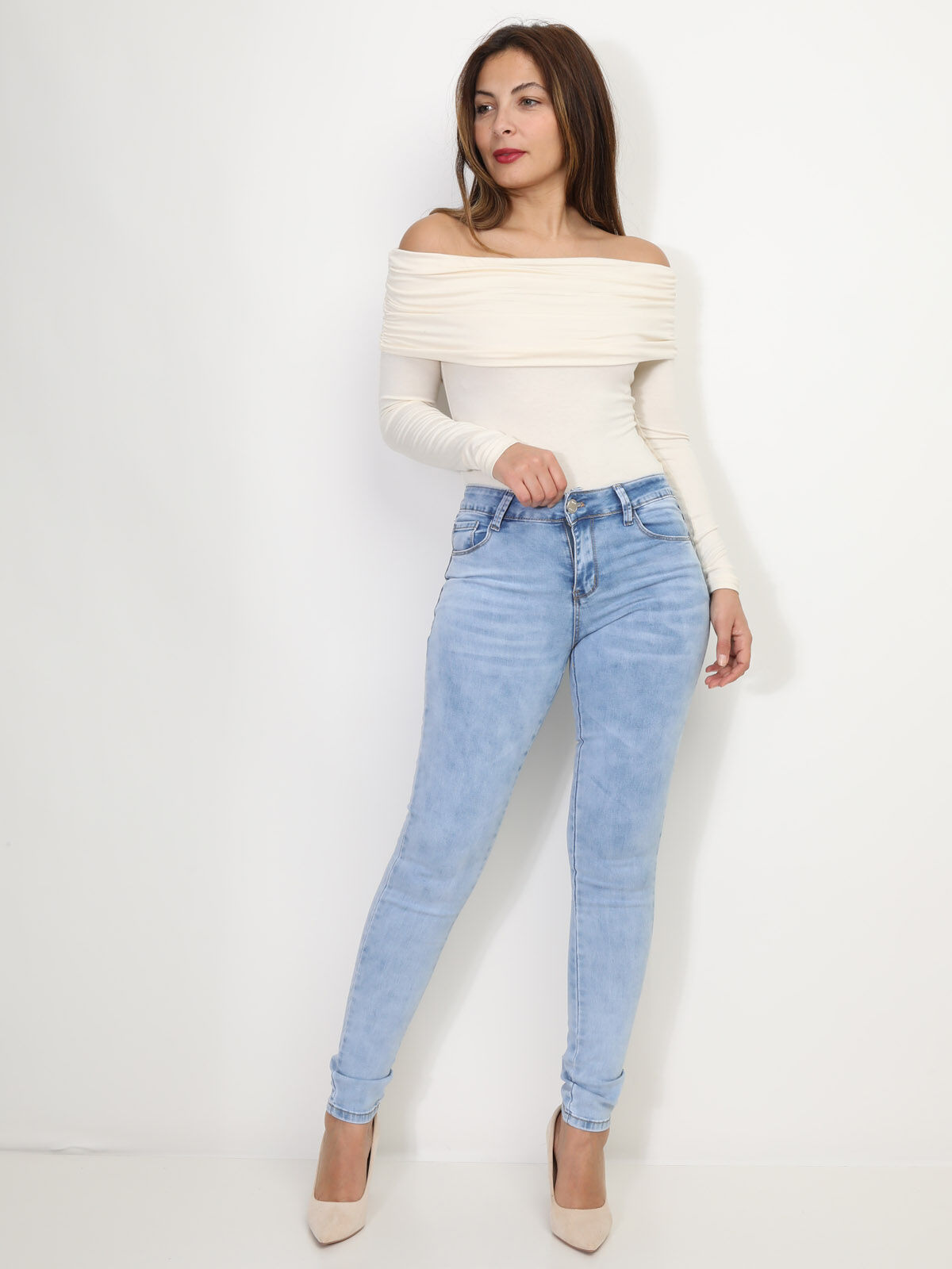 Jeans slim push-up- Bleu clair