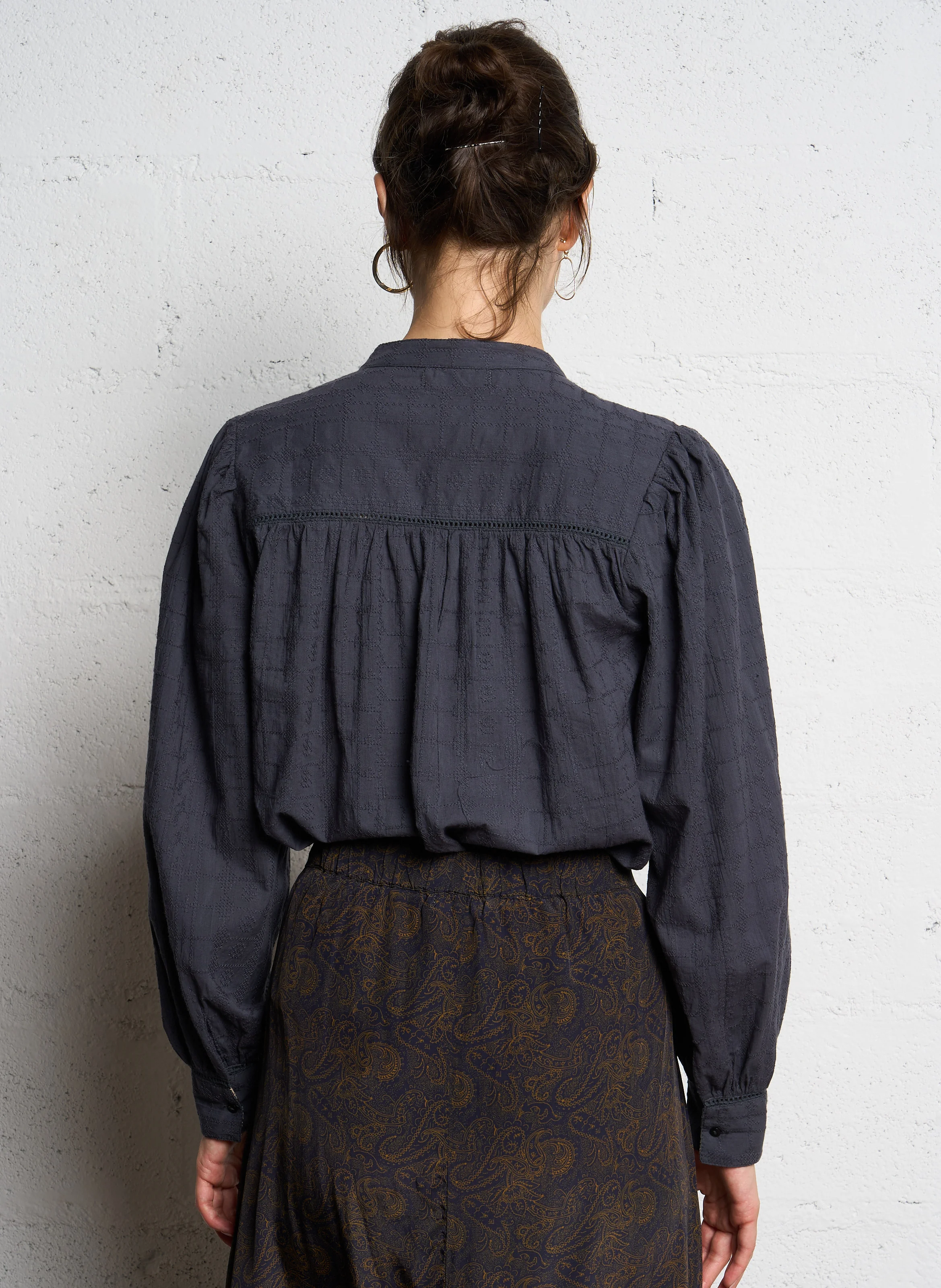 DELACROIX FERDINAND - Blouse col rond brodée en coton | Bleu