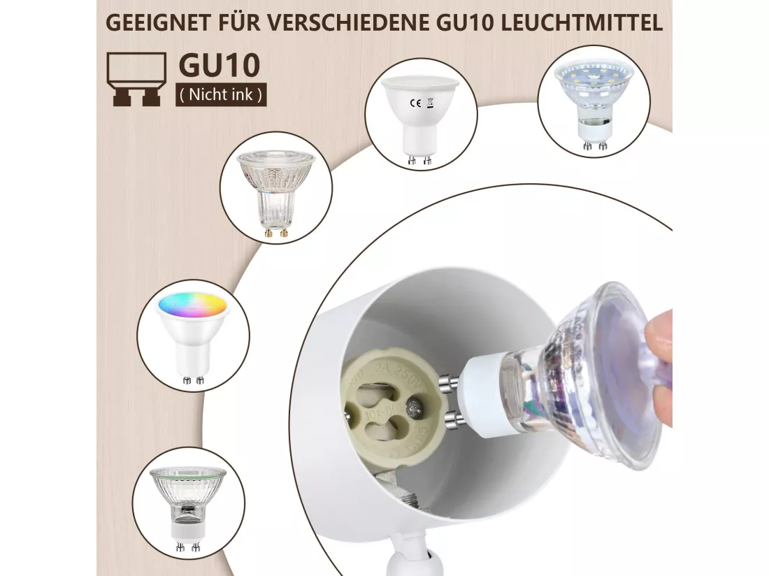 NETTLIFE Plafonnier LED 2 flamme - Blanc Plafonnier GU10 Spot pivotant Applique murale en bois Spot mural pour salon chambre Sans ampoule