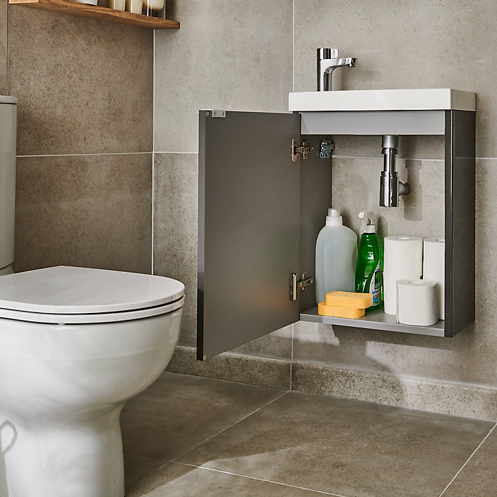 Meuble lave mains à suspendre GoodHome Imandra gris taupé L.44 x H.55 cm