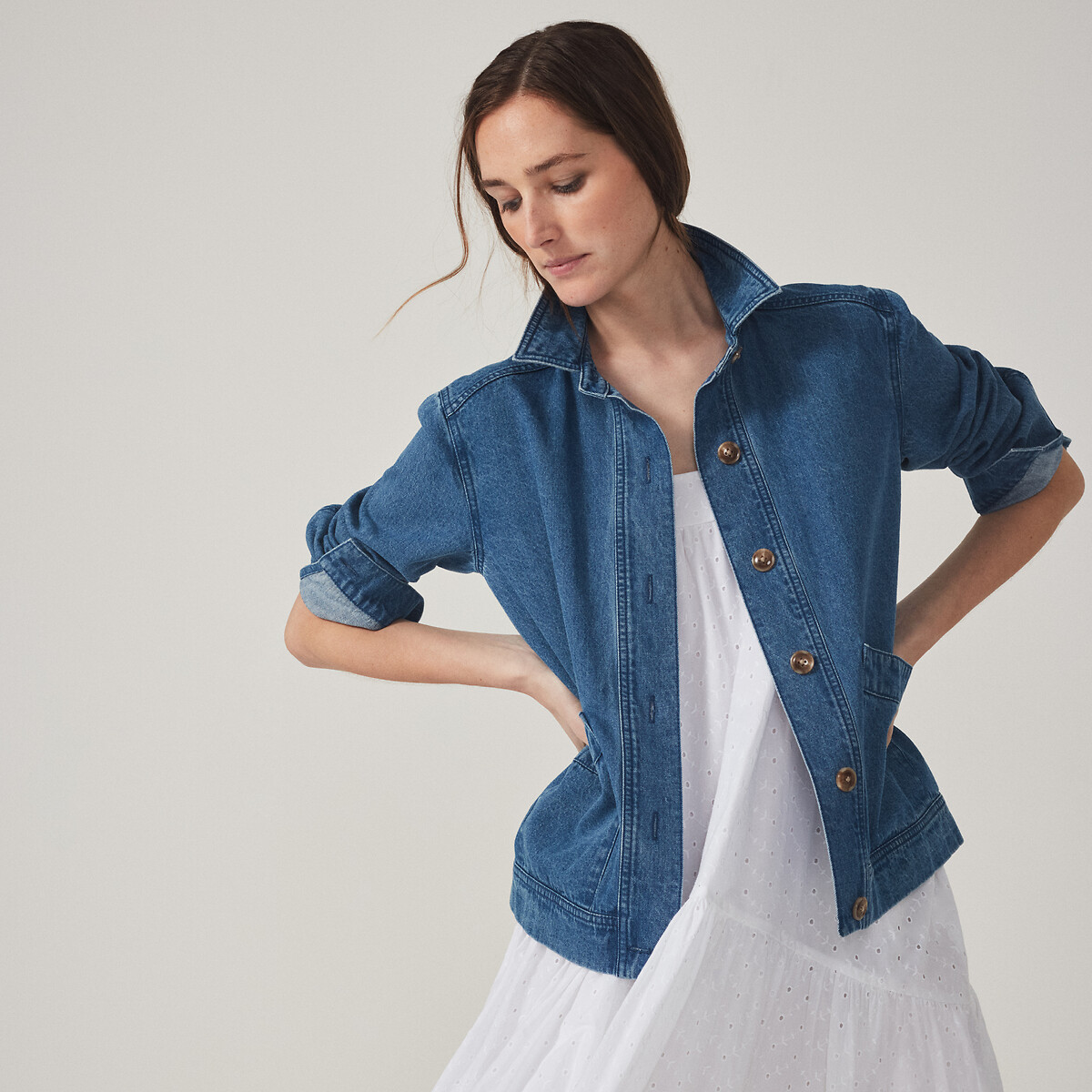 COLEÇÕES LA REDOUTE<br>Vestido longo amplo e evasê com bordados