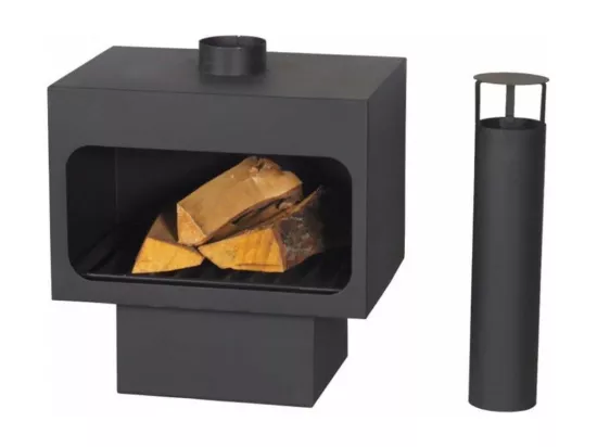 Cheminée d'extérieur cylindrique en acier noir BALI 100x40 cm