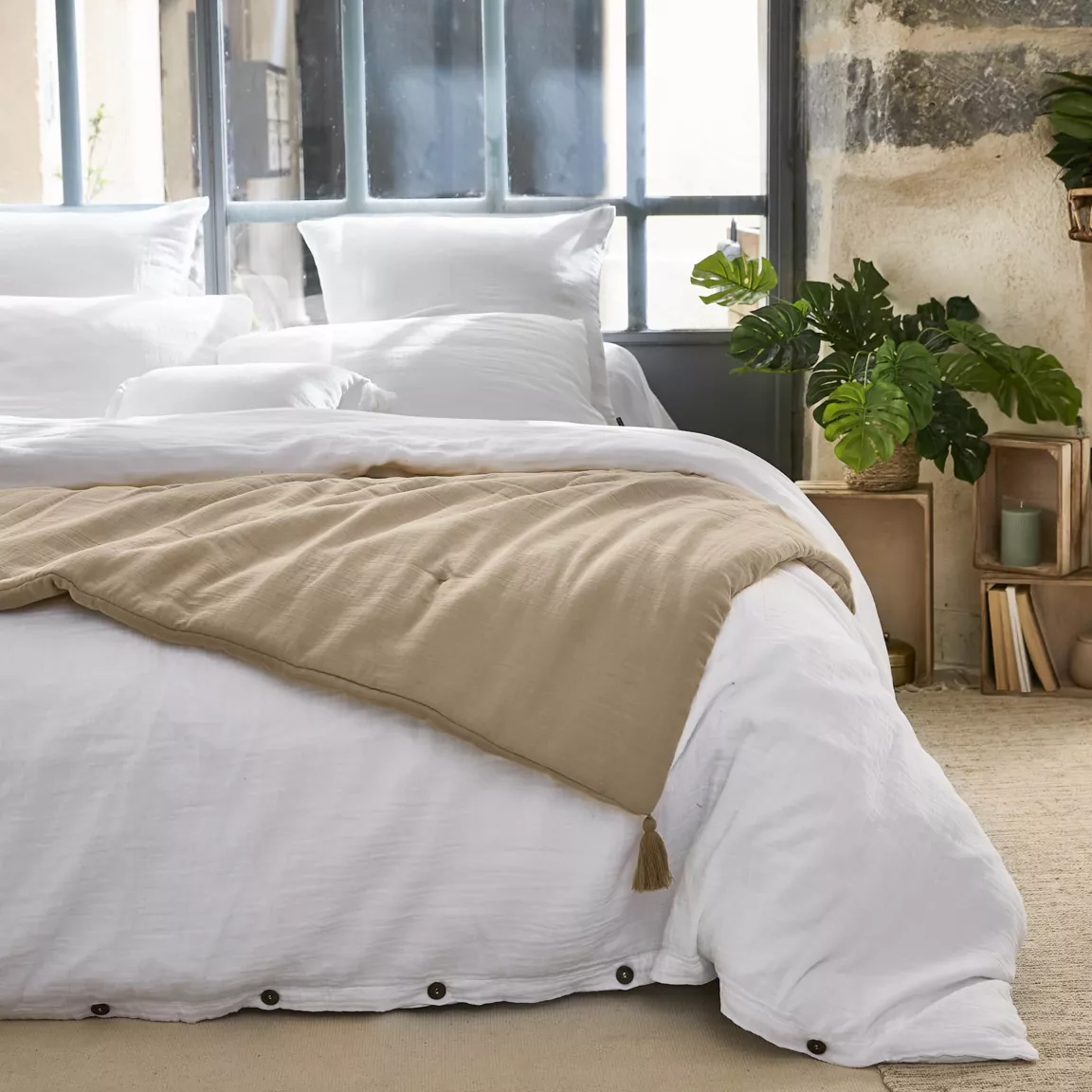 Edredon gaze de coton (90 x 200 cm) Gaïa Ficelle
