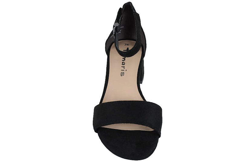 TAMARIS SANDAL I SORT TEKSTIL PÅ HÆL