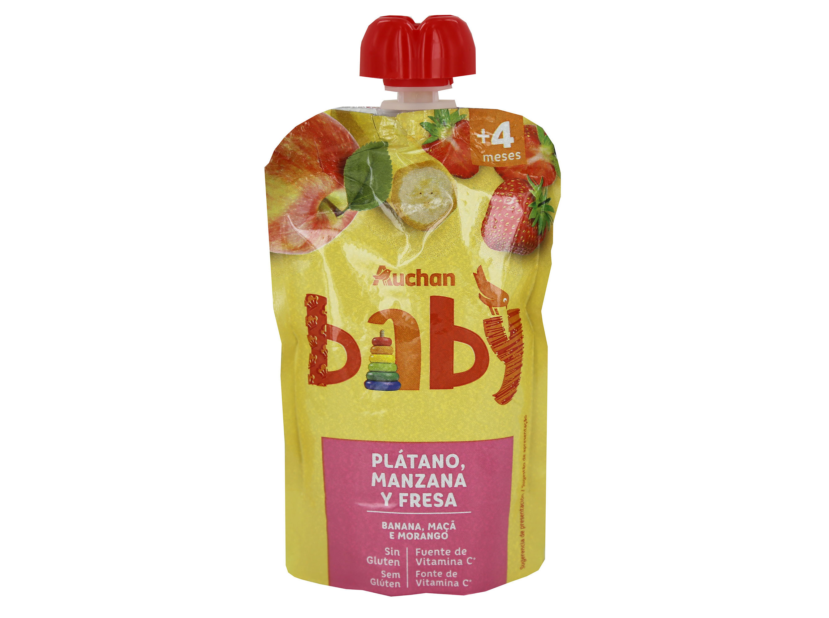 SAQUETA FRUTA AUCHAN BABY BANANA MAÇA MORANGO 120G