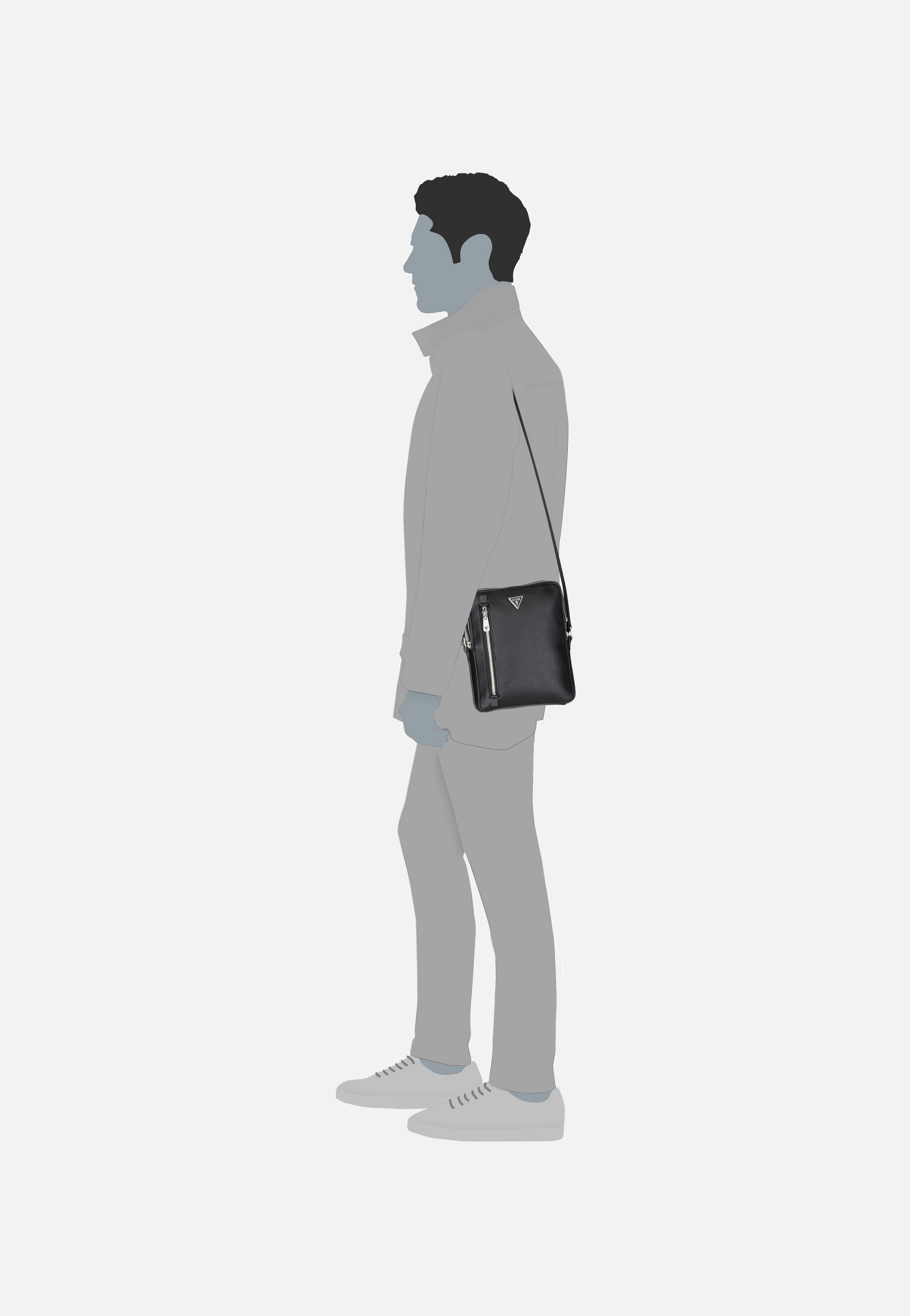 Torino Saffiano Eco Double Zip Black - Crossbody Bag