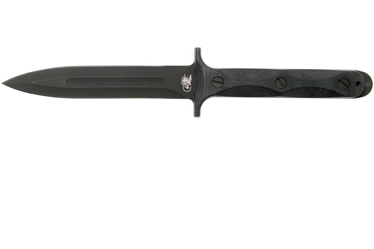 Rick Hinderer EK Dagger O1 Parkerized, Black Micarta commando dolkmes