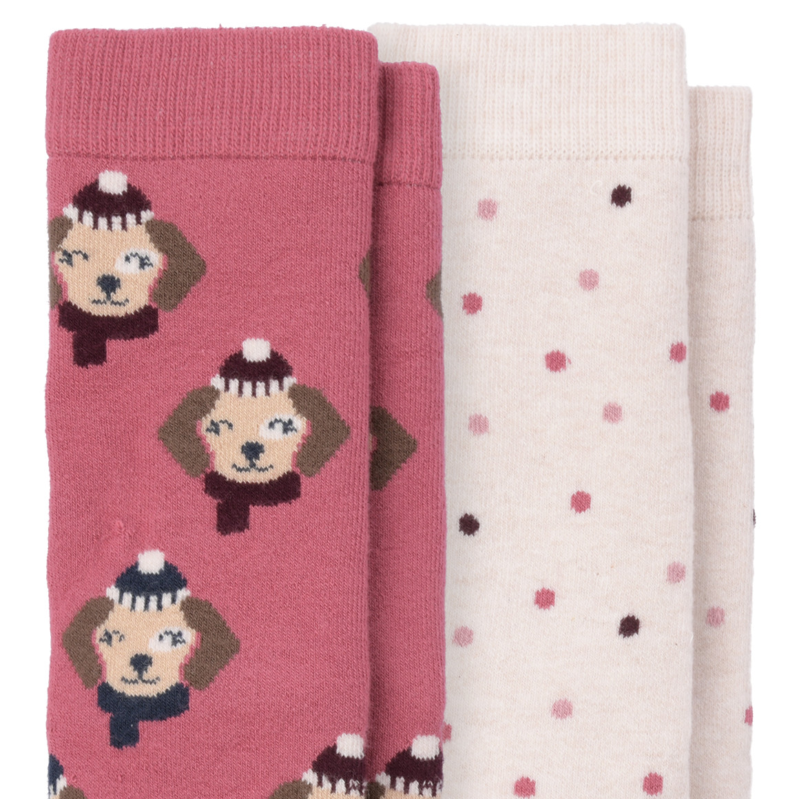 Topolino 2 Paar Mädchen Frottee-Socken mit Hunde-Print creme / dunkelrosa