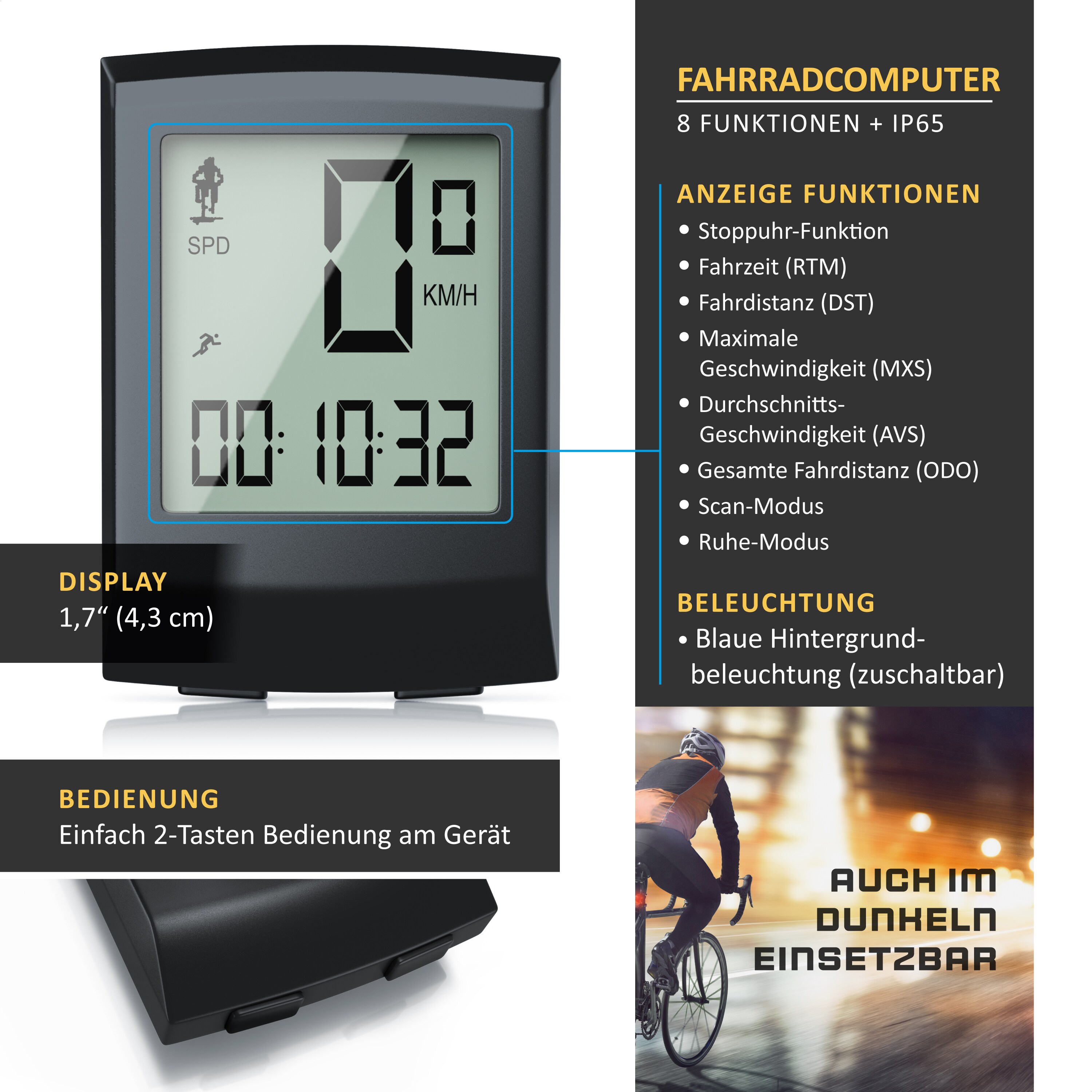 Aplic Sport Fahrradcomputer mit 13 Funktionen kabelgebunden / inkl. Geschwindigkeitssensor