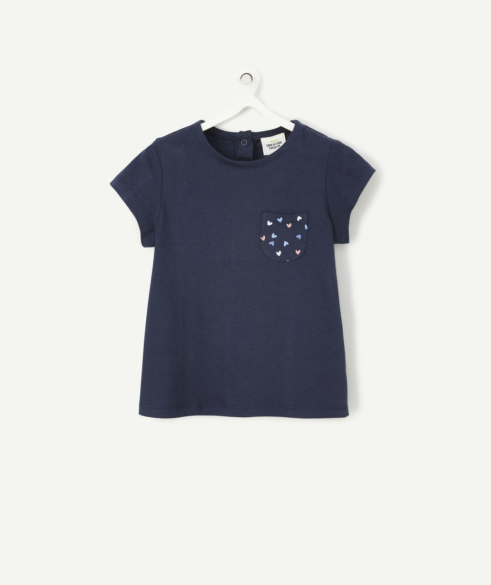 T-SHIRT BÉBÉ FILLE EN COTON BLEU MARINE ET IMPRIMÉ COEURS