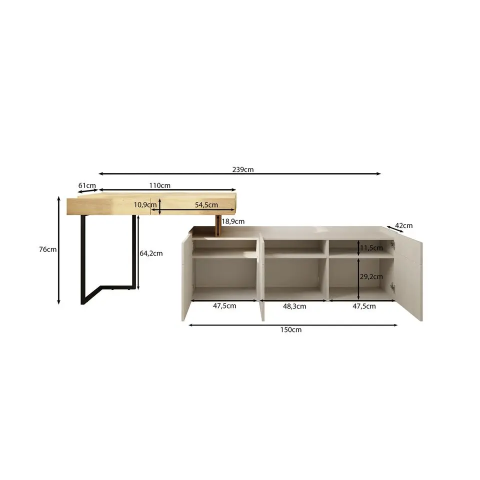 Meubella - Bureau Floren - Eiken - 2 lades