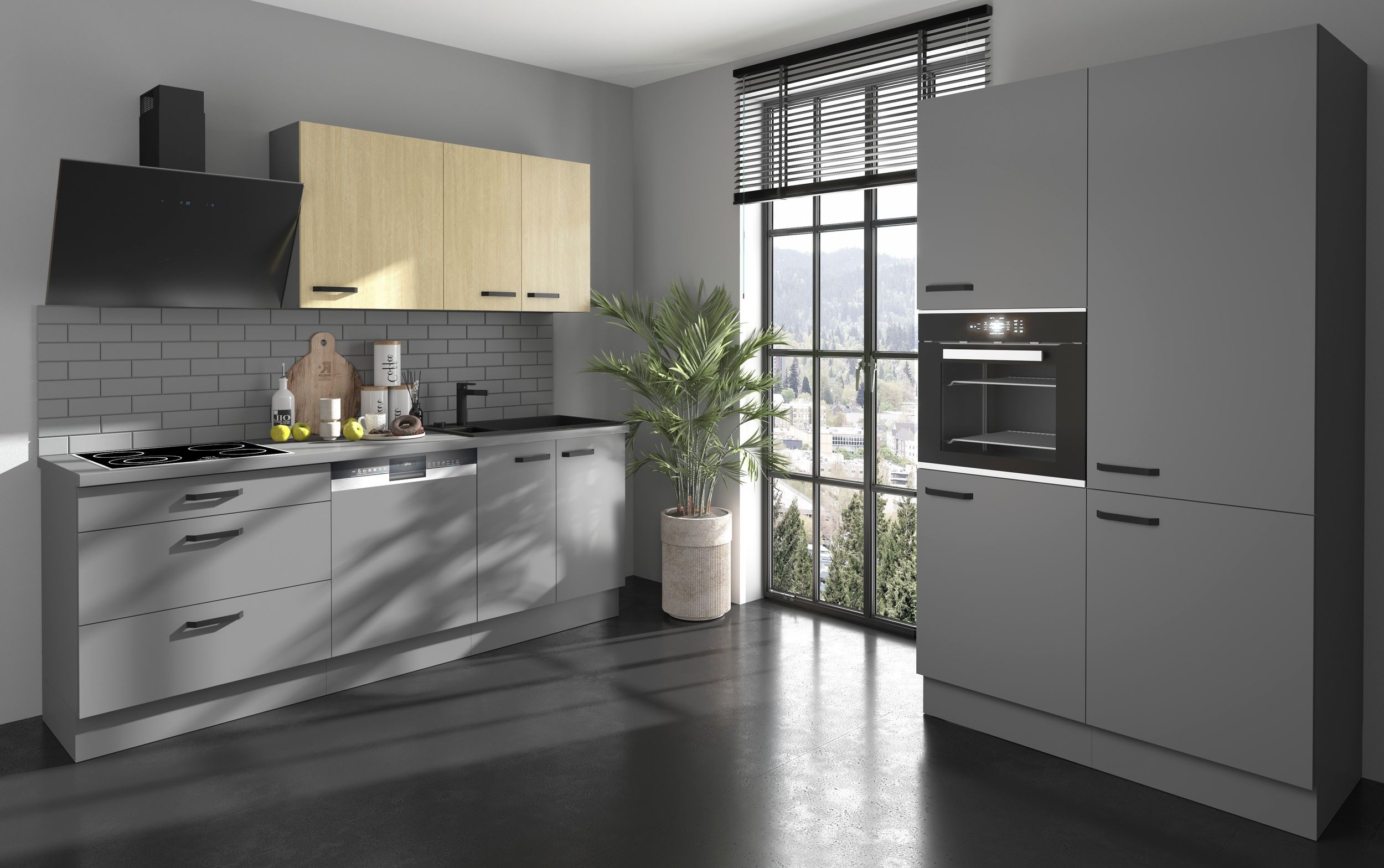 Küche NESSA + SCANDI 220 + 120 cm Fischgrät Optik Küchenzeile Küchenblock