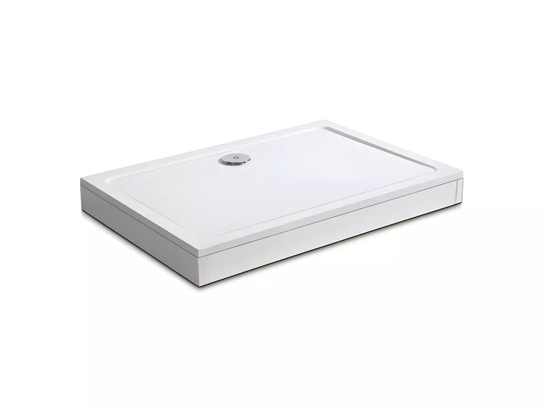 Receveur de douche blanc 90x80cm rectangulaire, Extra-plat, bac à douche avec kit de plinthe, 8 pieds, bonde de receveur et siphon 90cm