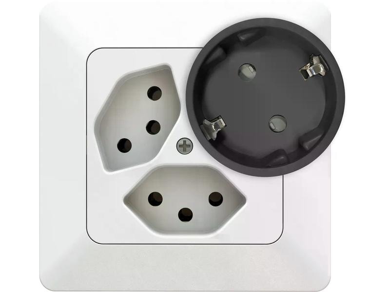 Max Hauri Reiseadapter Schuko – T12, Schwarz Asymmetrischer Übergangsstecker