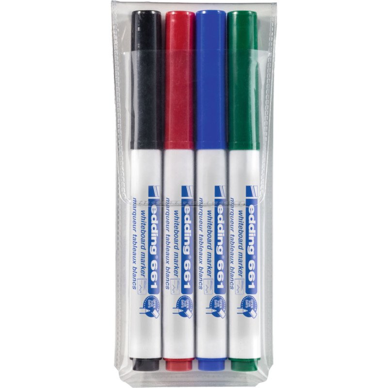 Marqueur effaçable Edding 661 pointe ogive 1 mm - Pochette de 4 couleurs assorties