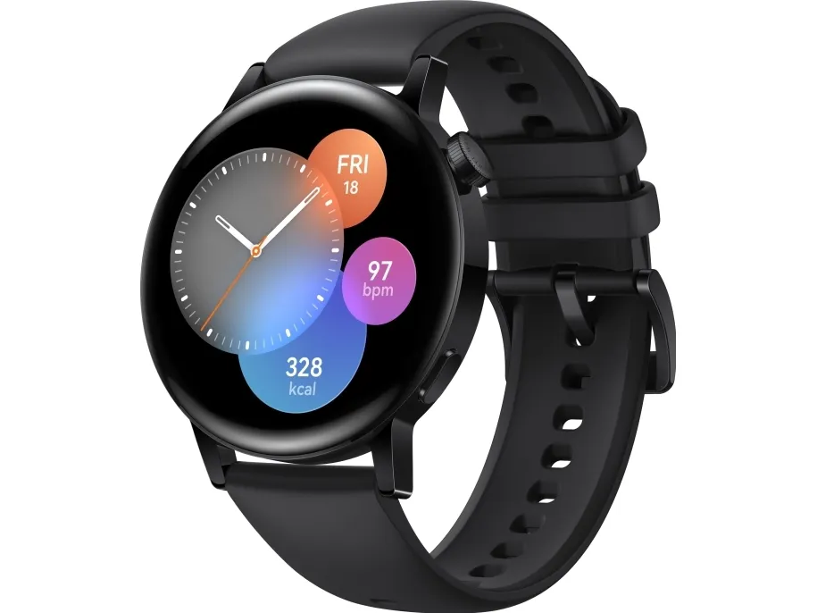 [OUTLET] - Huawei Watch GT 3 - Active Edition - 42 mm - sort rustfrit stål - smart ur med rem - fluoroelastomer - sort - håndledsstørrelse: 130-190 mm - display 1.32