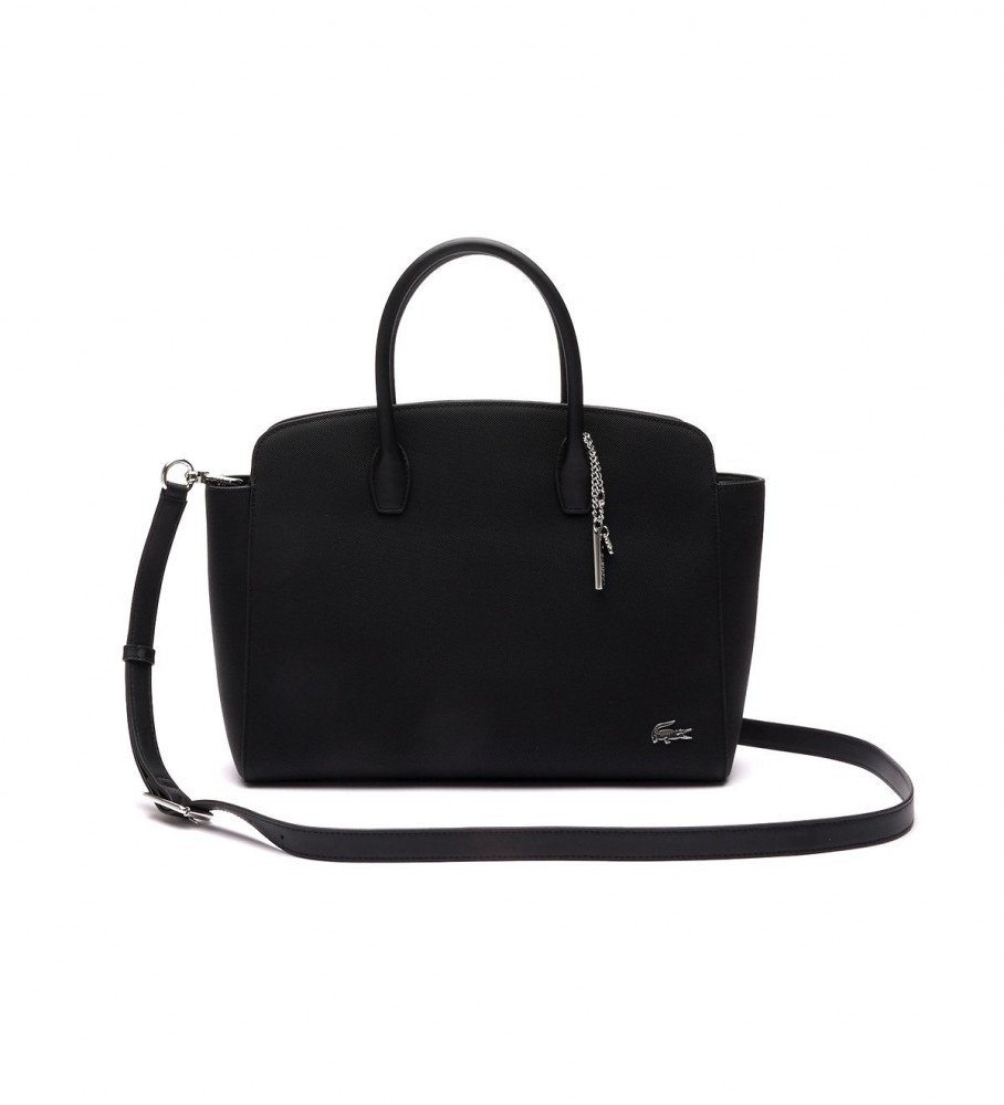 Bolsa Lacoste Daily Lifestyle em lona revestida, preta.