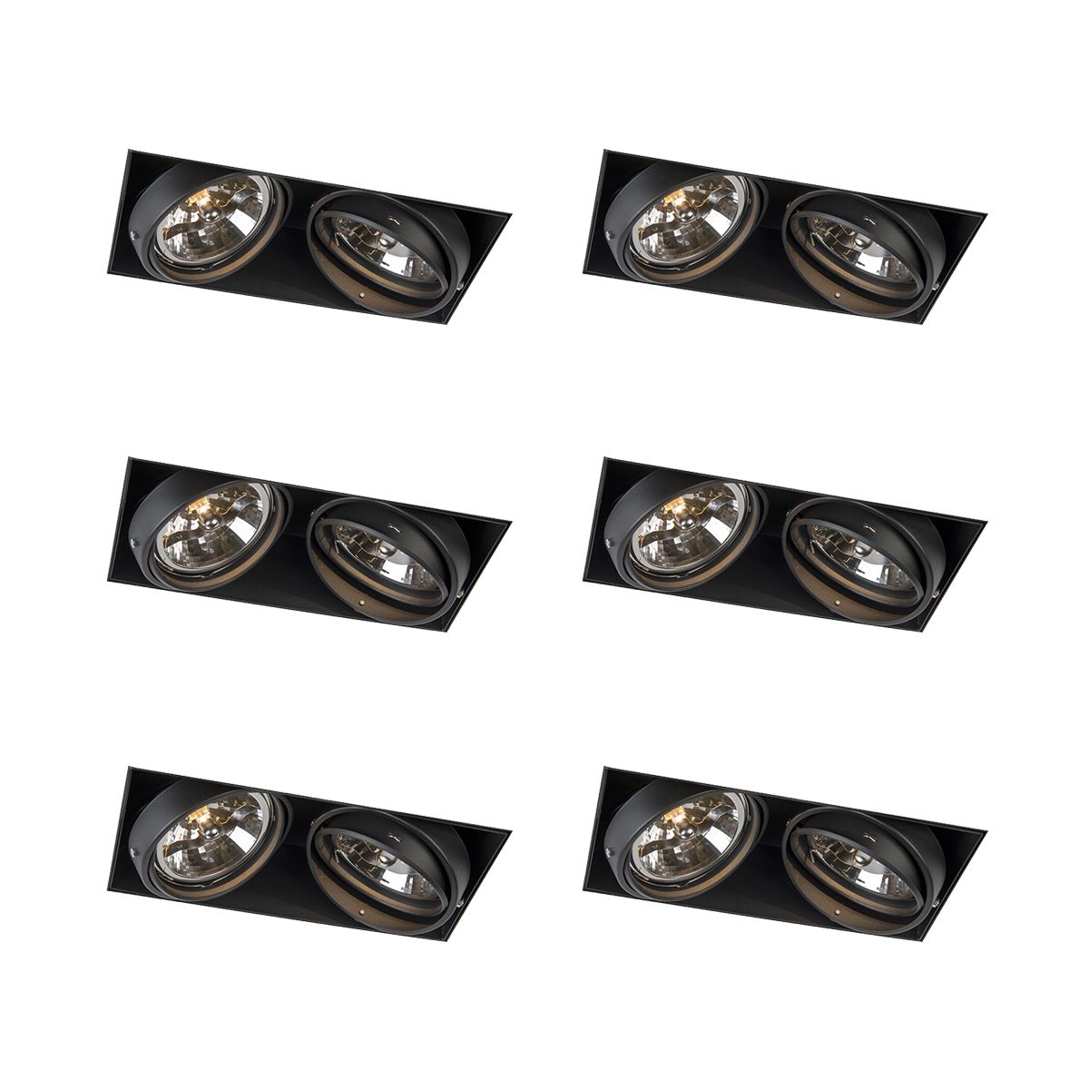 Set van 6 Inbouwspot zwart AR111 draai- en kantelbaar trimless 2-lichts - Oneon