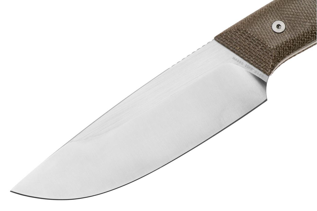 The James Brand The Hell Gap stainless   od green micarta vaststaand mes
