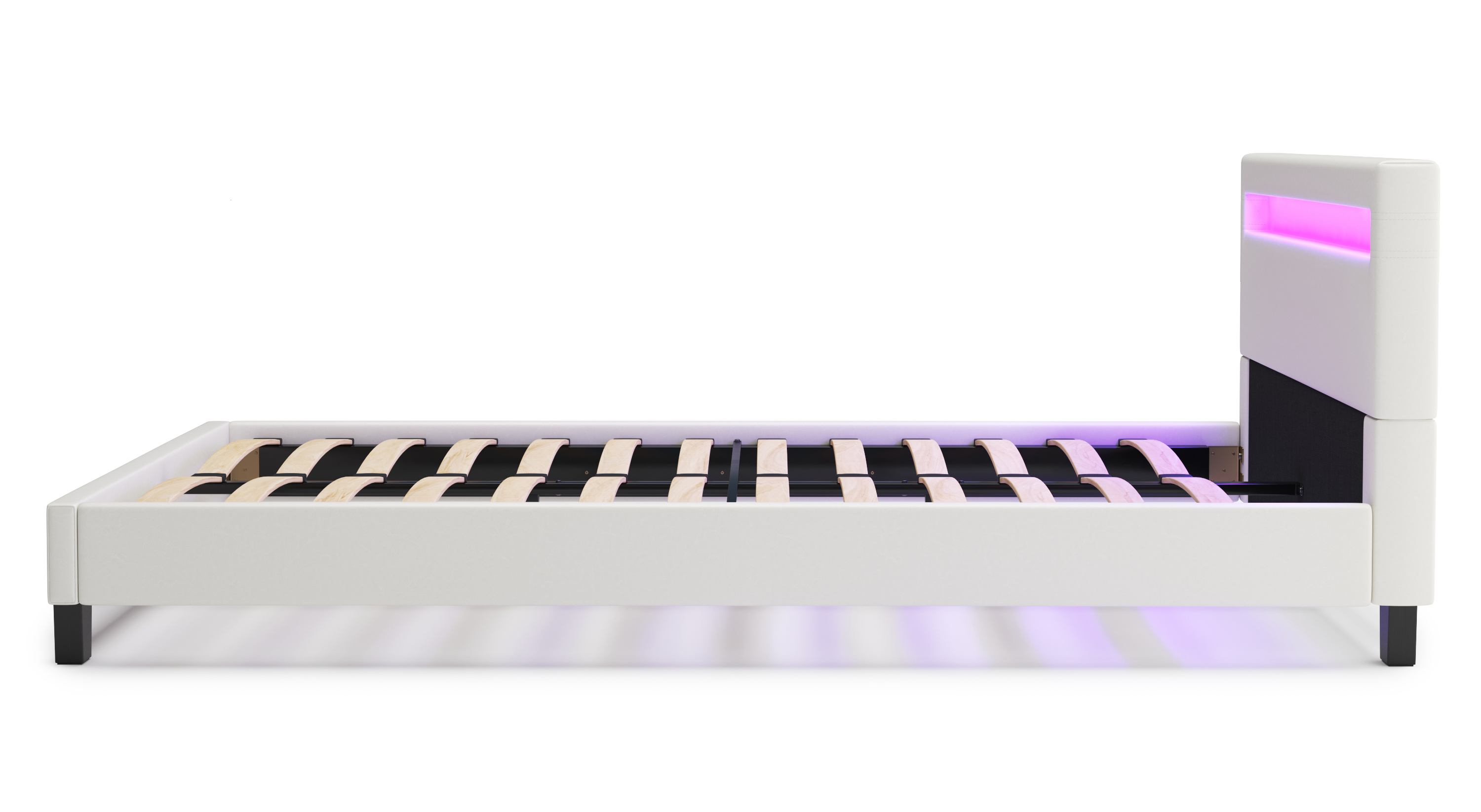 Lederbett LED DREAM 140 x 200 cm weiss