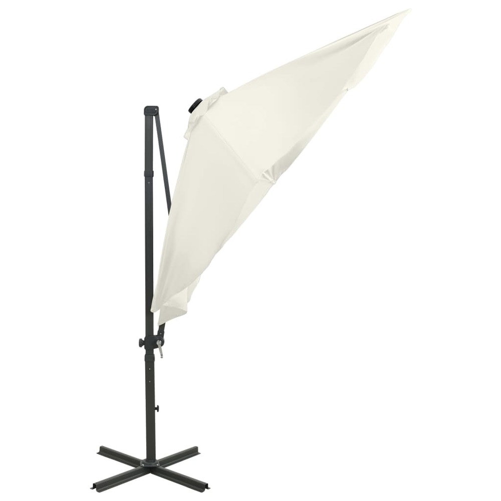 Parasol meuble de jardin déporté avec mât et lumières led 300 cm sable