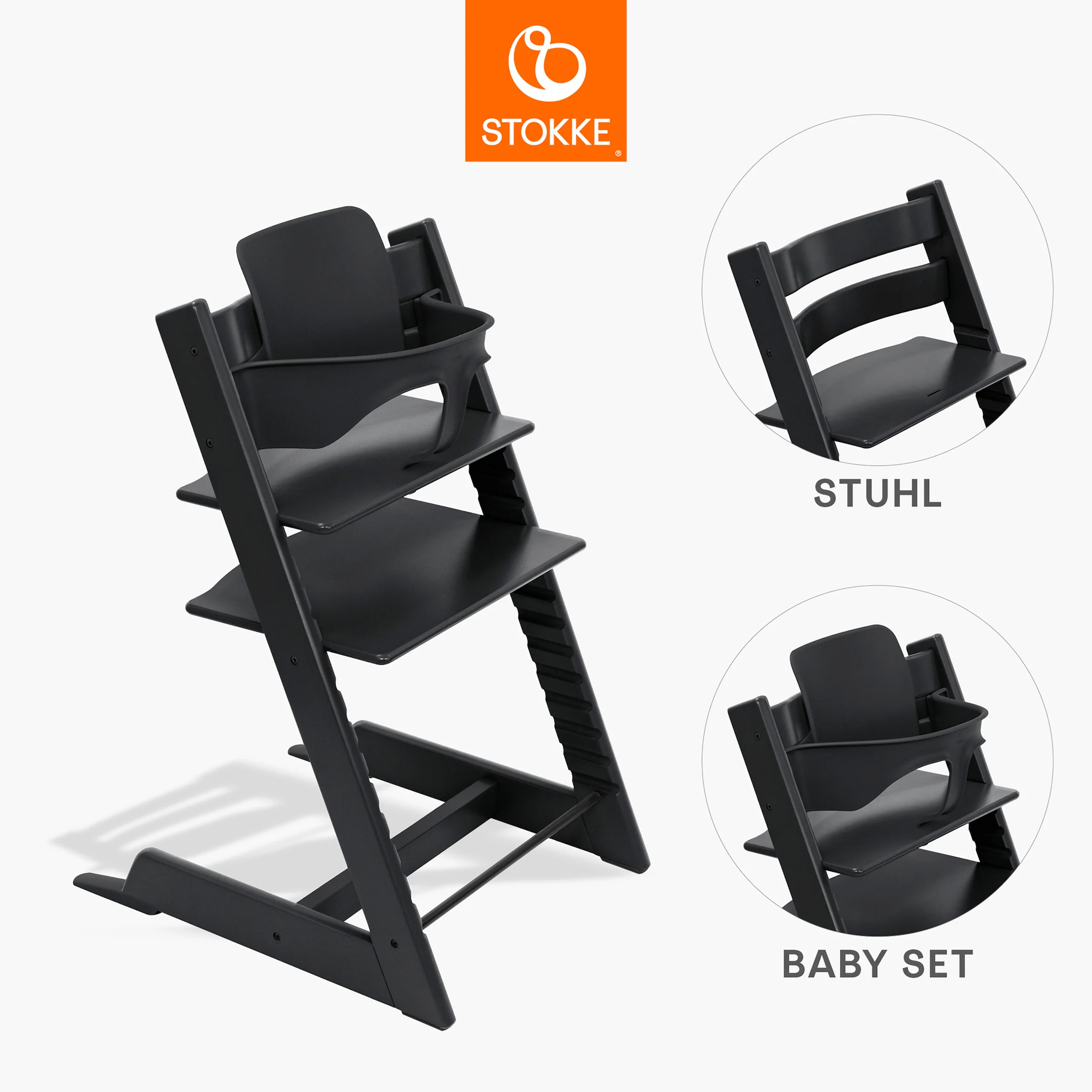 Stokke® - TRIPP TRAPP® Bundle Treppenhochstuhl Eiche inkl. Babyset Black