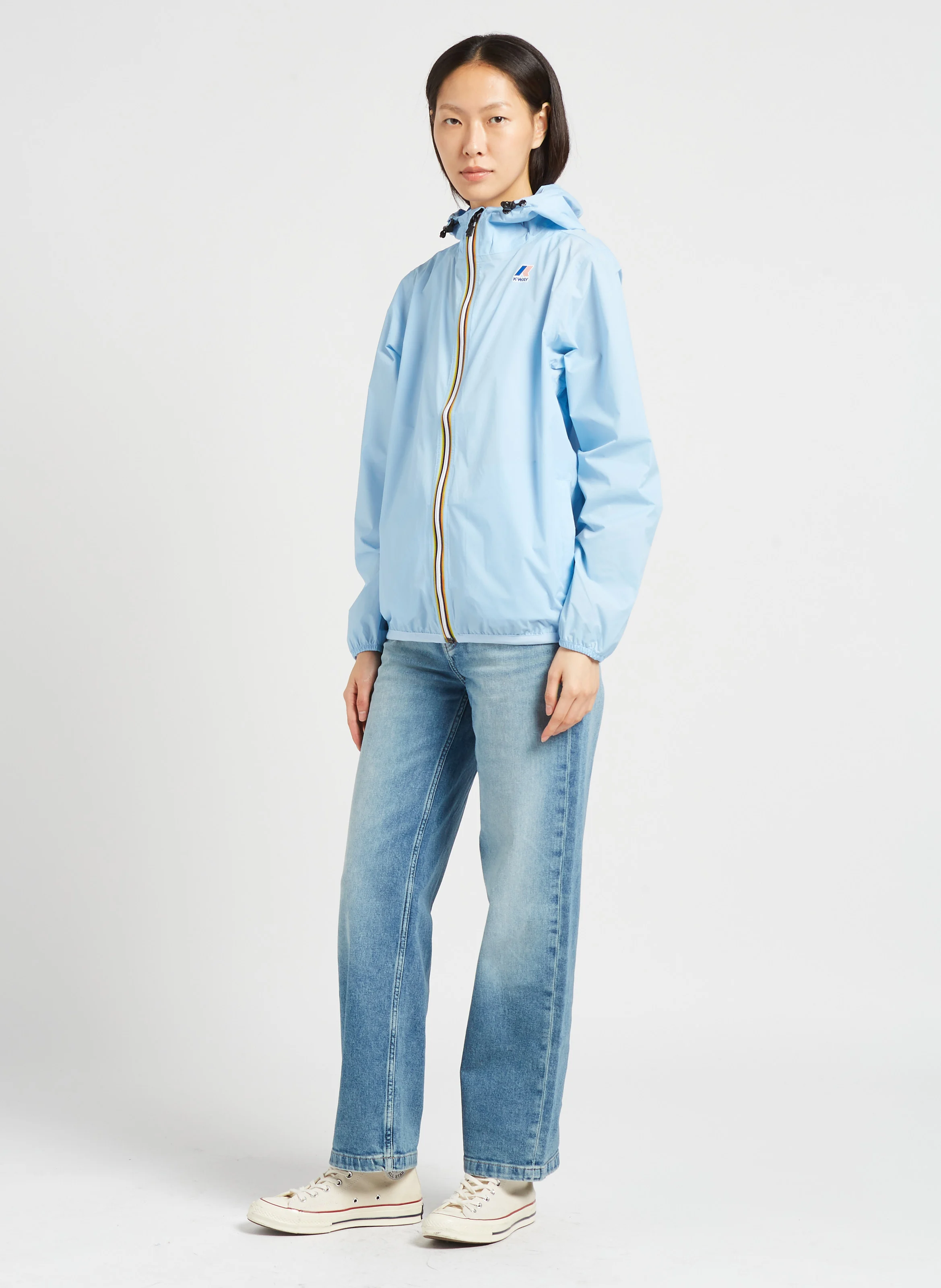 Jean droit taille haute en coton mélangé | Bleu