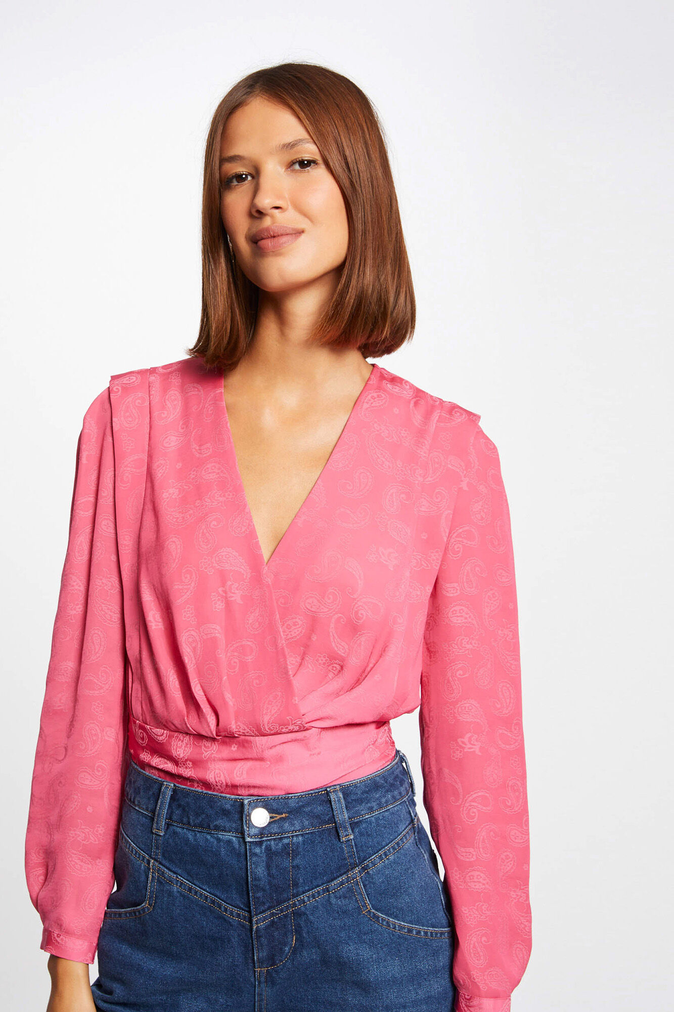 Blusa de manga comprida estampada - Fúcsia