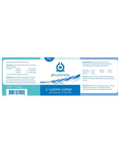 Phytonics L-Lysine Comp - Supplement - Weerstand - 100 g Hond\/Kat