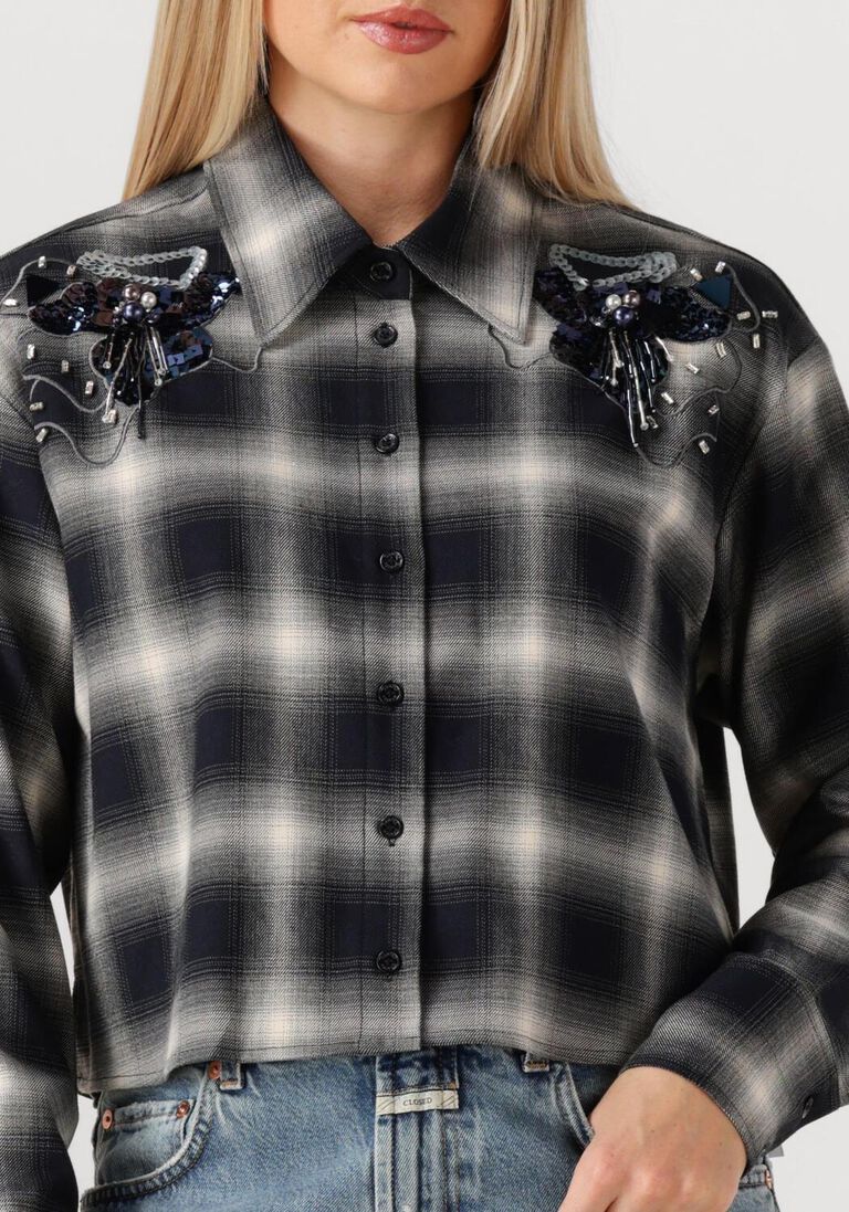 zwarte dante6 blouses eason check emballished shirt