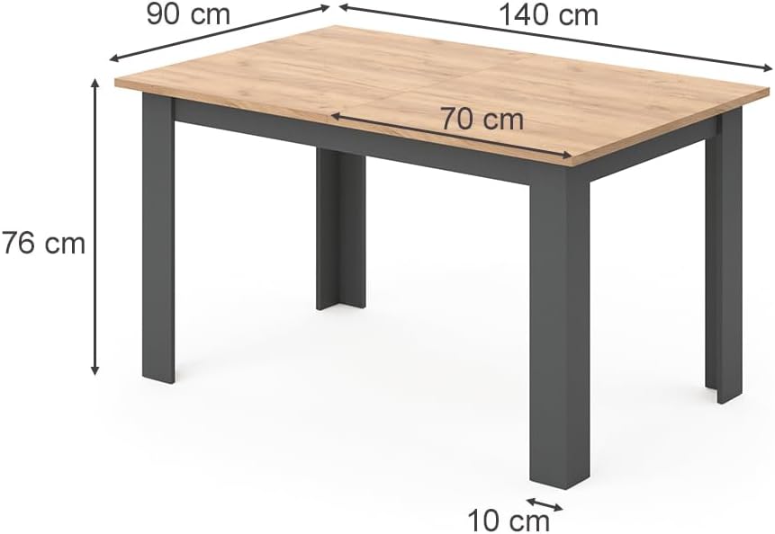Vicco Esstisch Karlos, Tisch für das Esszimmer, Goldkraft Eiche/Anthrazit, 140 x 90 cm