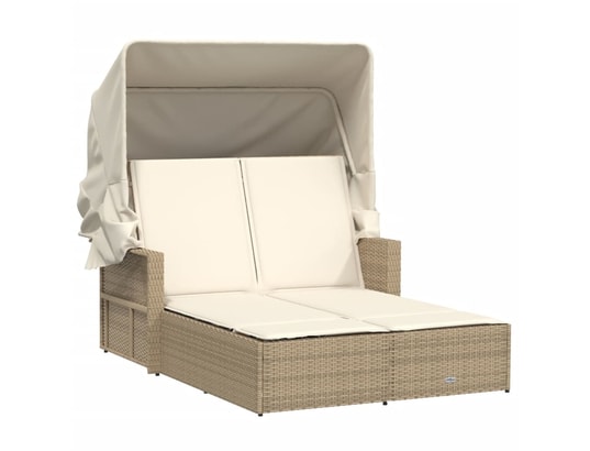 VIDAXL - Bain de soleil Chaise longue double avec auvent et coussins beige poly roti...