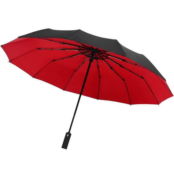 Paraply, Kompakt - 105 cm - Svart / Rød