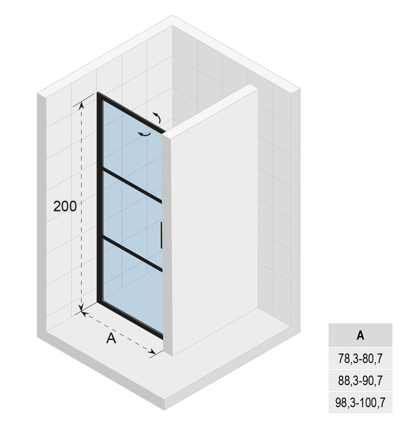 Riho Grid GB101 douchedeur 90x200cm matzwart