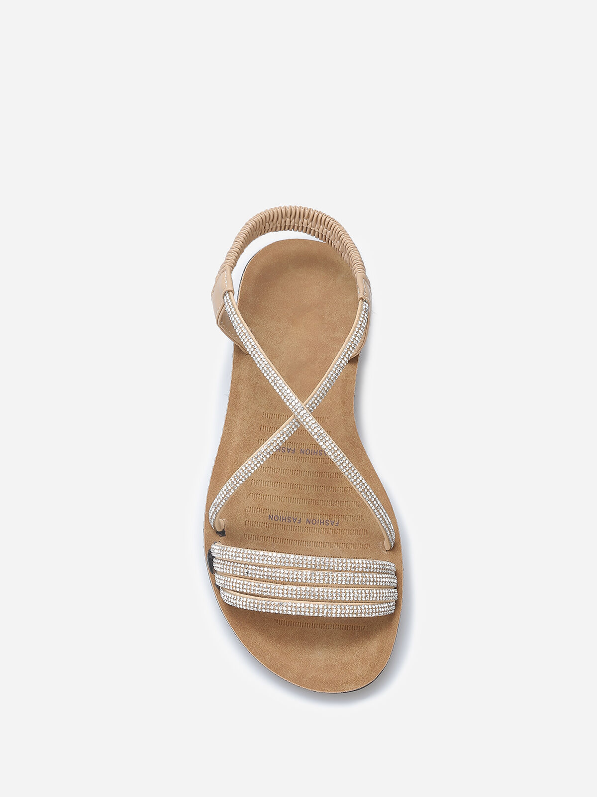 Sandales plates à brides strassées- Beige
