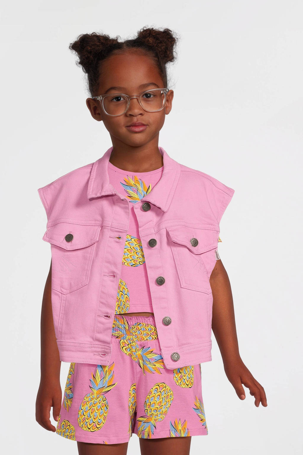 Orange Stars top + short Pieke met all over print roze