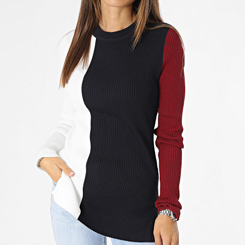 Pull Femme RWB Colour Block 9001 Blanc Bleu Marine Bordeaux