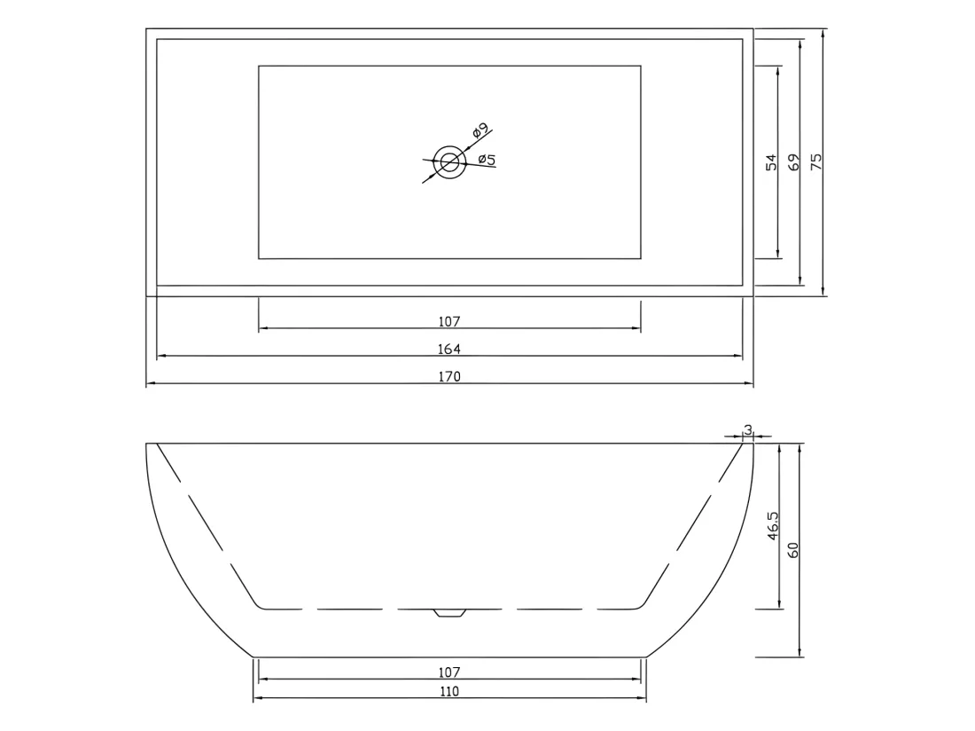Baignoire ilôt 170 X 75 cm + Robinet Mitigeur Colonne – Destiny