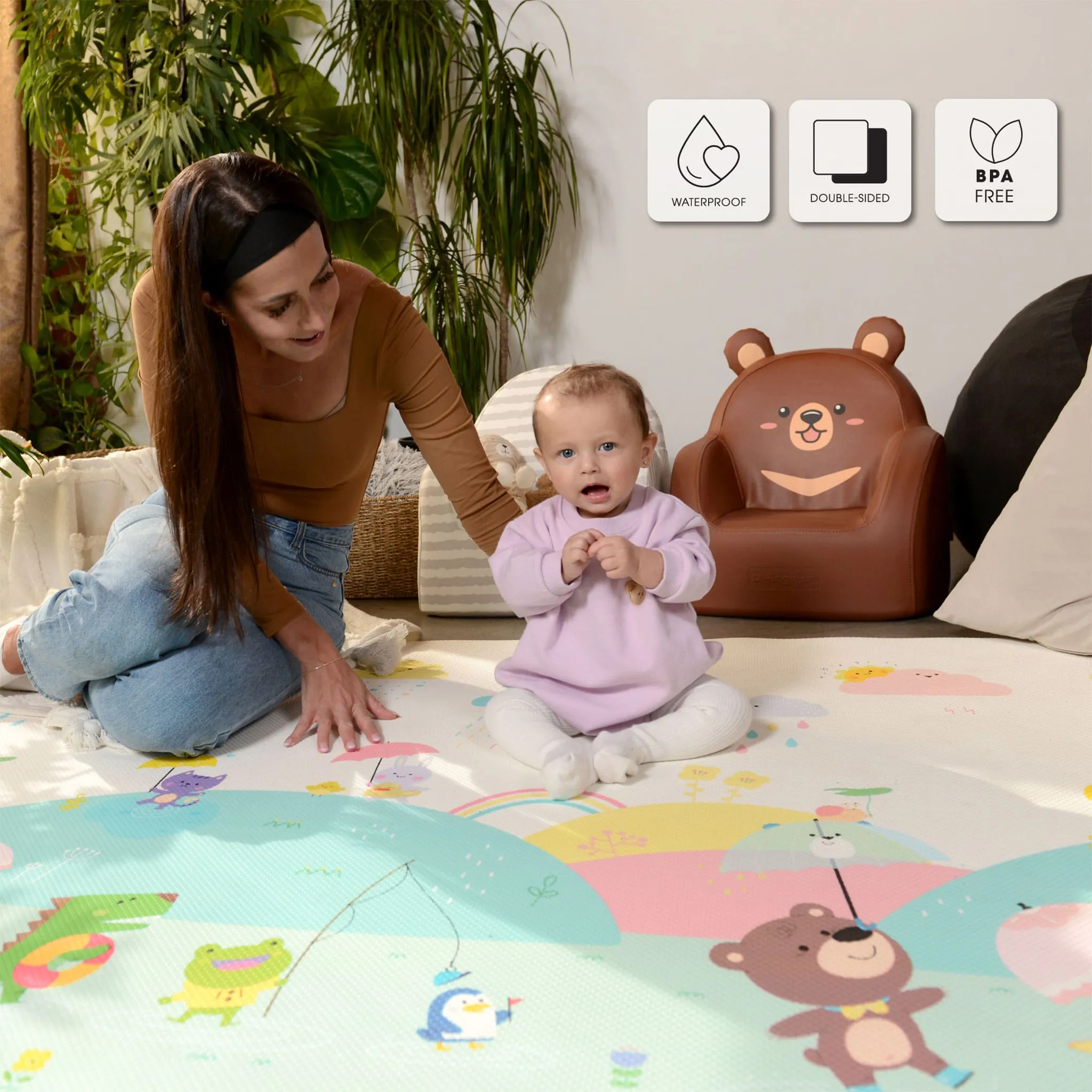 Baby Care Tapis de Jeux Réversible Grand - Jours de Pluie