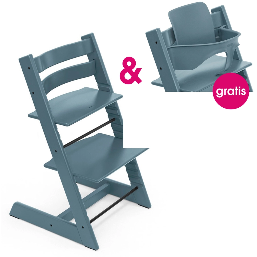 STOKKE® Tripp Trapp® Hochstuhl Buche Fjord Blue + gratis Baby Set Fjord Blue