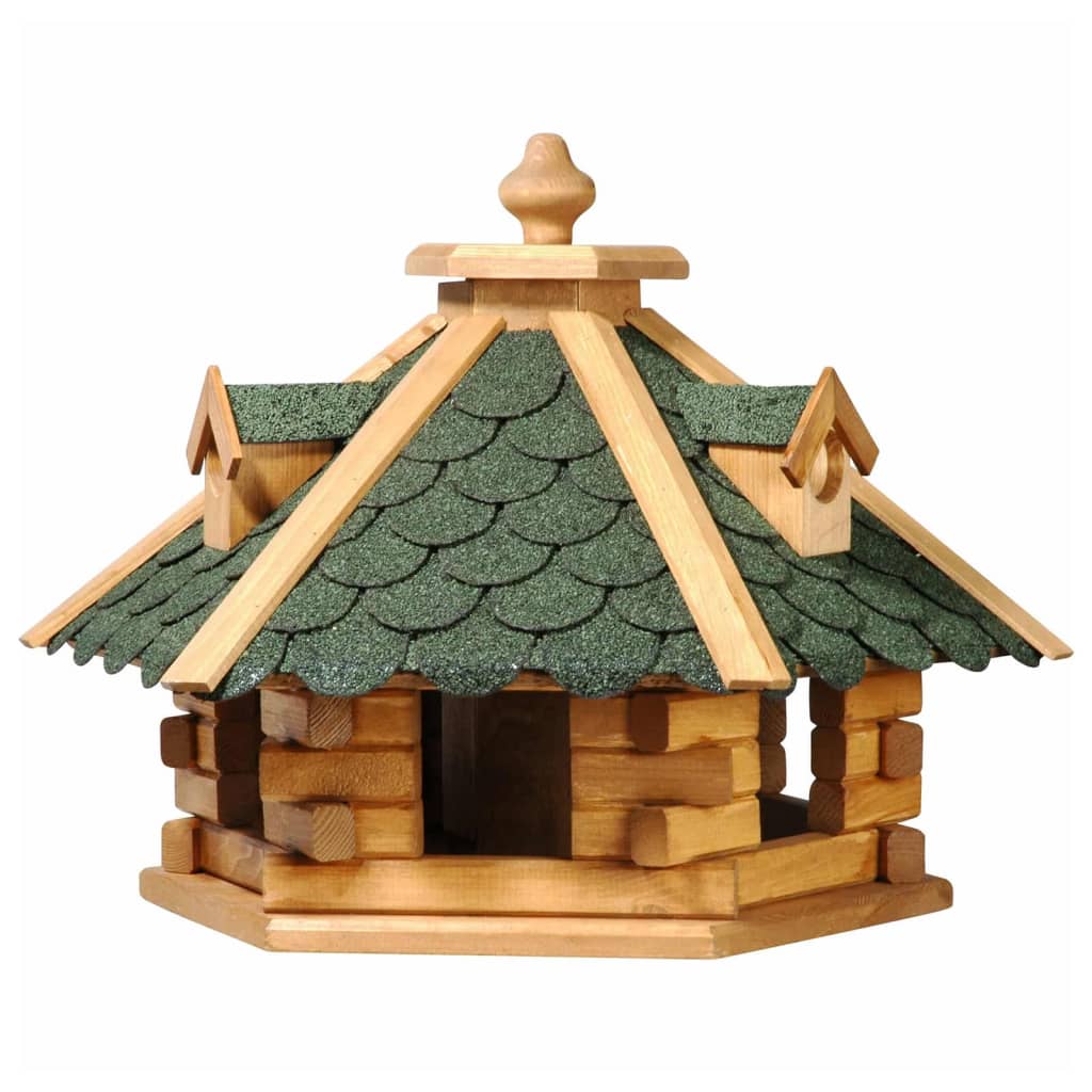 Maison à oiseaux hexagonale naturel et vert