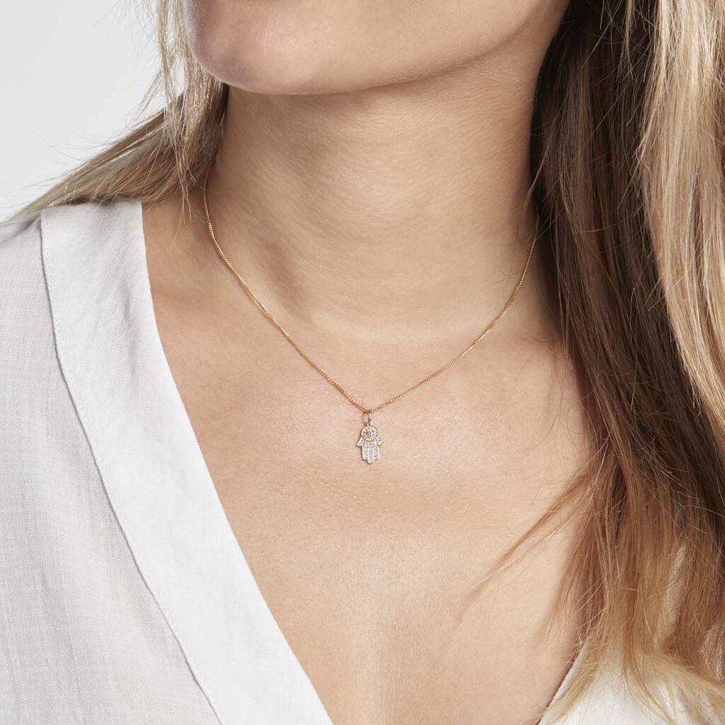 Pendentif Fatima Or Jaune Oxyde De Zirconium